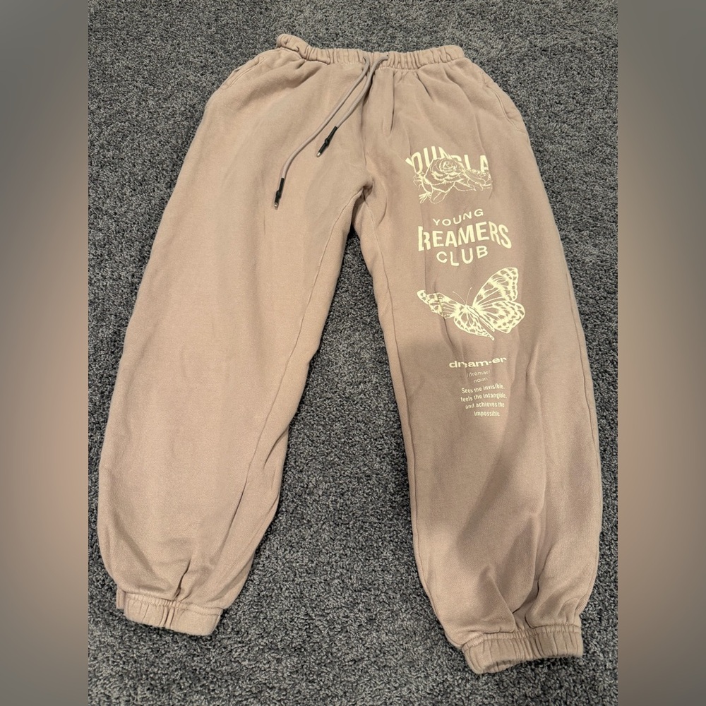 YoungLA Dusty Mauve Joggers Dreamers Club Sweatpants Unisex Size L Fleece - Picture 3 of 11